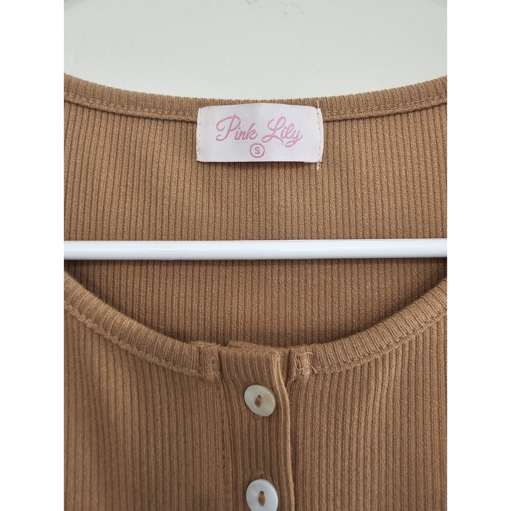 Pink Lily Women’s Tan Ribbed Long Sleeves Mini Dresses Size Small - Picture 2 of 6